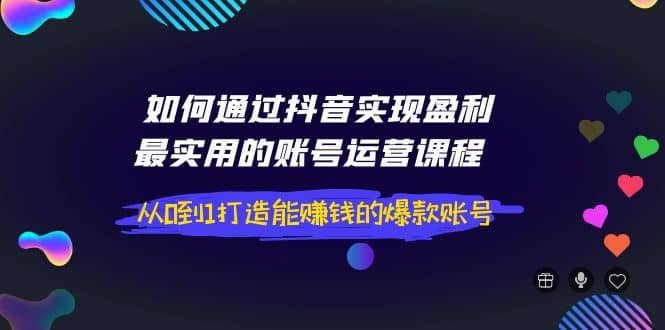 如何通过抖音实现盈利，最实用的账号运营课程 从0到1打造能赚钱的爆款账号-南风轻创
