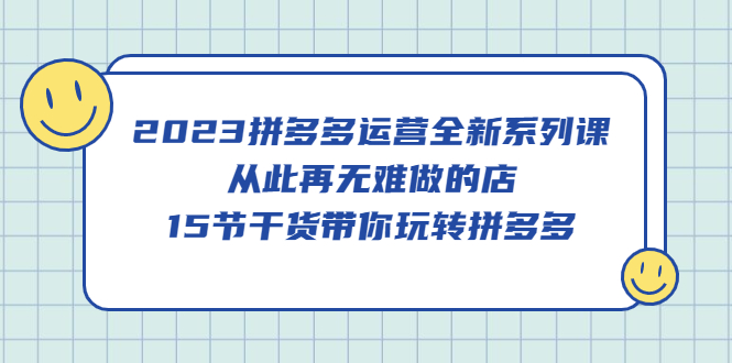 2023拼多多运营全新系列课，从此再无难做的店，15节干货带你玩转拼多多-南风轻创