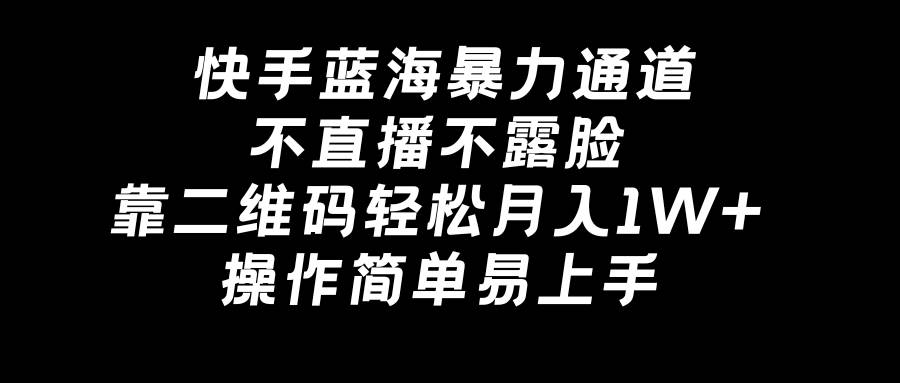快手蓝海暴力通道，不直播不露脸，靠二维码轻松月入1W+，操作简单易上手-南风轻创