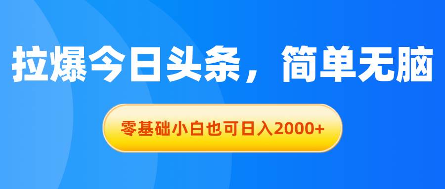 拉爆今日头条，简单无脑，零基础小白也可日入2000+-南风轻创