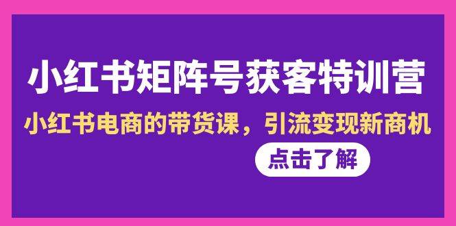 小红书-矩阵号获客特训营-第10期，小红书电商的带货课，引流变现新商机-南风轻创