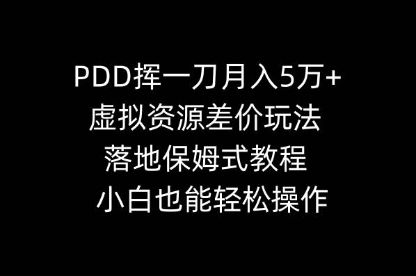 PDD挥一刀月入5万+，虚拟资源差价玩法，落地保姆式教程，小白也能轻松操作-南风轻创