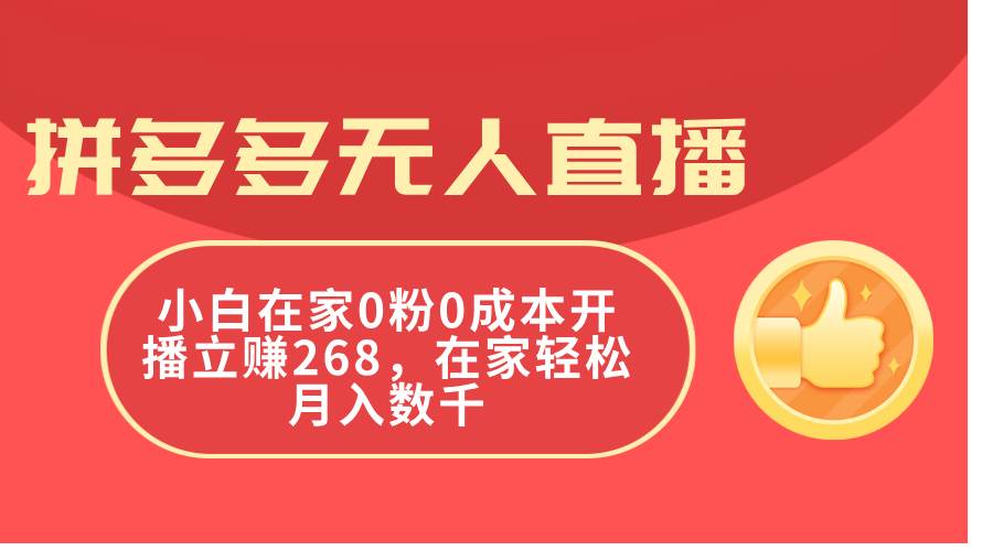 拼多多无人直播，小白在家0粉0成本开播立赚268，在家轻松月入数千-南风轻创