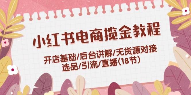 小红书电商揽金教程：开店基础/后台讲解/无货源对接/选品/引流/直播(18节)-南风轻创