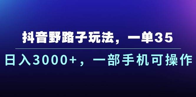 抖音野路子玩法，一单35.日入3000+，一部手机可操作-南风轻创
