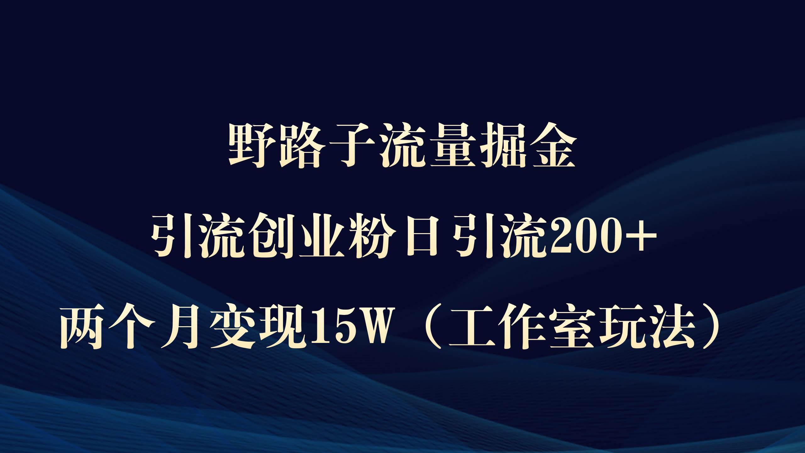 野路子流量掘金，引流创业粉日引流200+，两个月变现15W（工作室玩法））-南风轻创