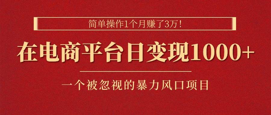 简单操作1个月赚了3万！在电商平台日变现1000+！一个被忽视的暴力风口…-南风轻创
