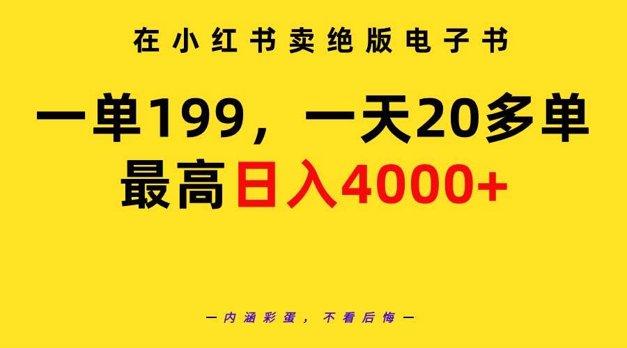 在小红书卖绝版电子书，一单199 一天最多搞20多单，最高日入4000+教程+资料-南风轻创