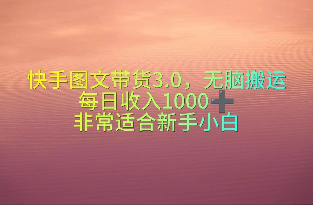快手图文带货3.0，无脑搬运，每日收入1000＋，非常适合新手小白-南风轻创