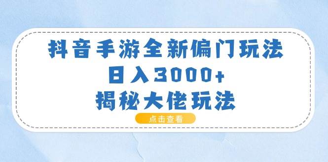 抖音手游全新偏门玩法，日入3000+，揭秘大佬玩法-南风轻创