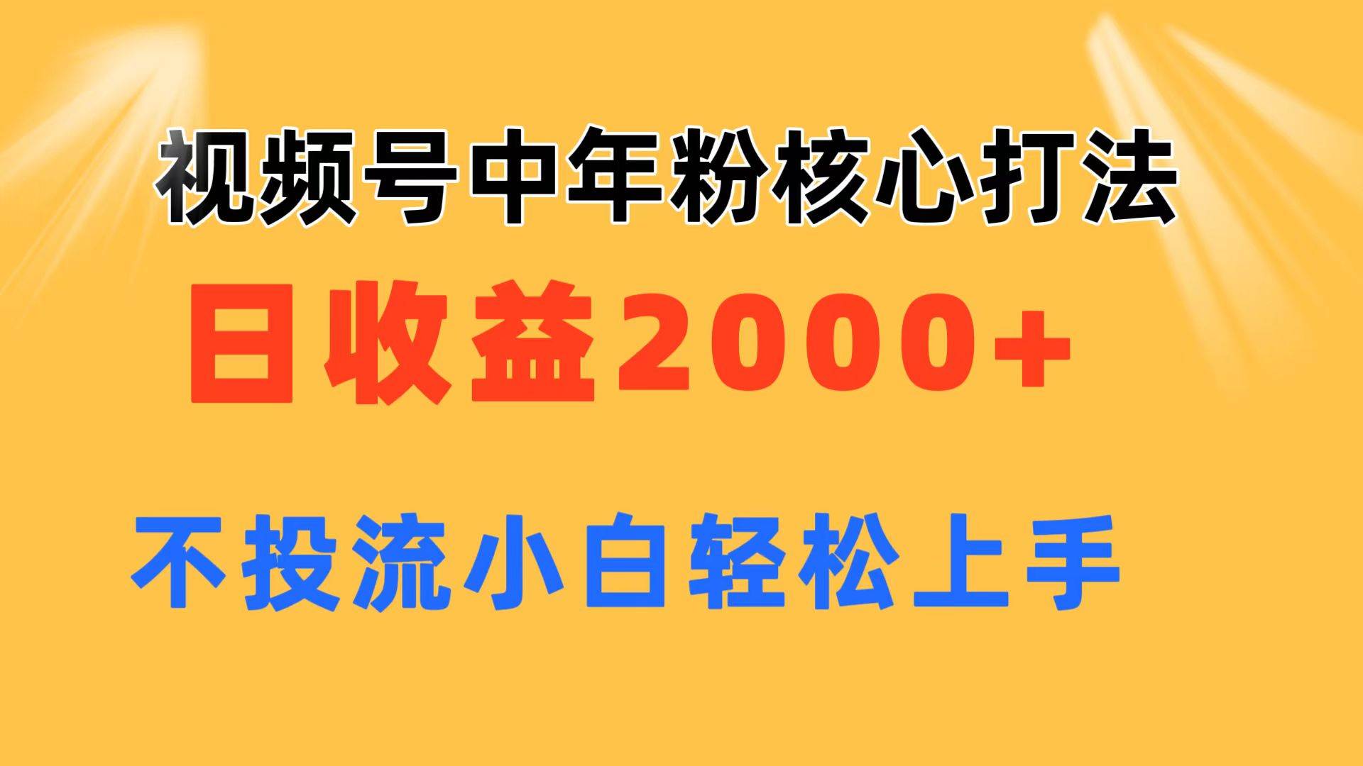 视频号中年粉核心玩法 日收益2000+ 不投流小白轻松上手-南风轻创