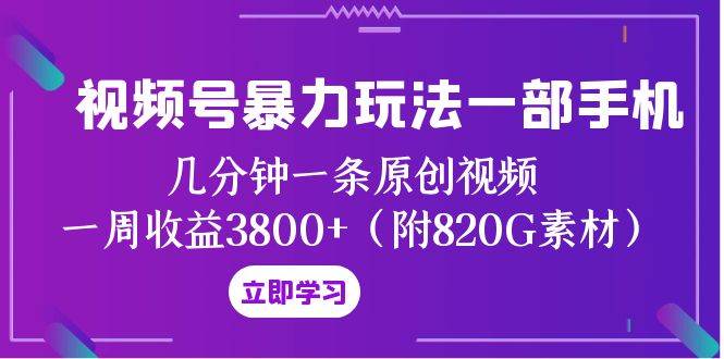 视频号暴力玩法一部手机 几分钟一条原创视频 一周收益3800+（附820G素材）-南风轻创