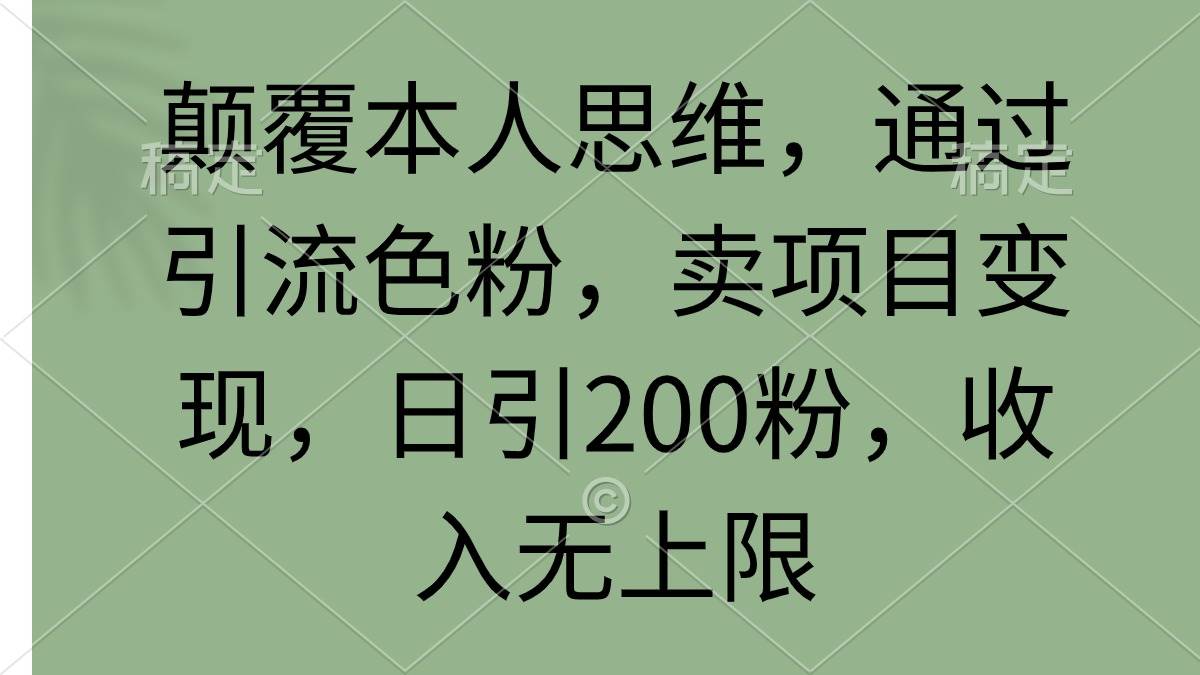颠覆本人思维，通过引流色粉，卖项目变现，日引200粉，收入无上限-南风轻创