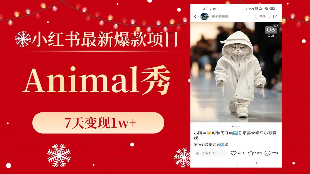 小红书最新爆款项目，Animal秀，7天变现1w+-南风轻创