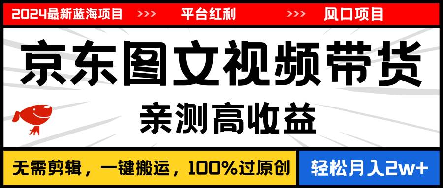 2024最新蓝海项目，逛逛京东图文视频带货，无需剪辑，月入20000+-南风轻创
