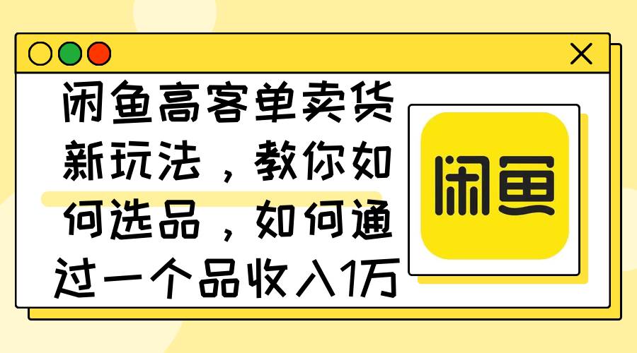 闲鱼高客单卖货新玩法，教你如何选品，如何通过一个品收入1万+-南风轻创