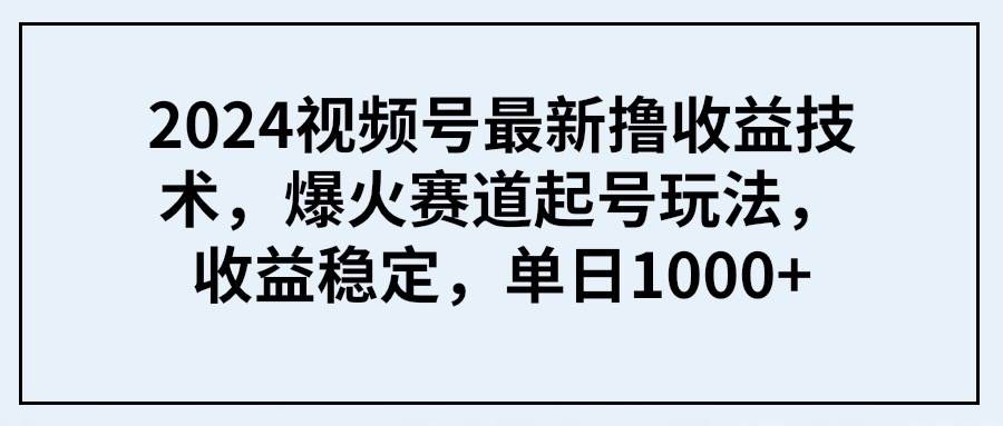 2024视频号最新撸收益技术，爆火赛道起号玩法，收益稳定，单日1000+-南风轻创