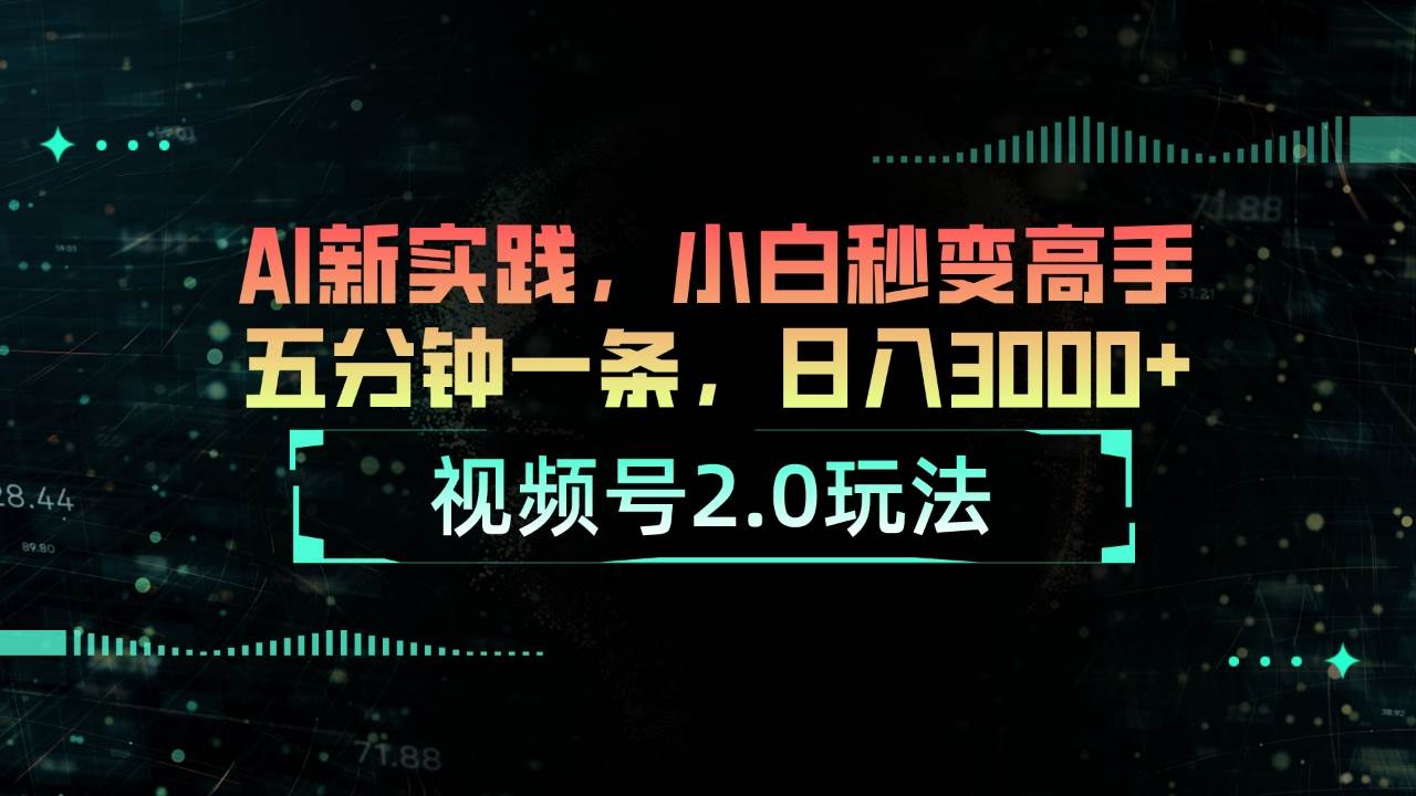 视频号2.0玩法 AI新实践，小白秒变高手五分钟一条，日入3000+-南风轻创