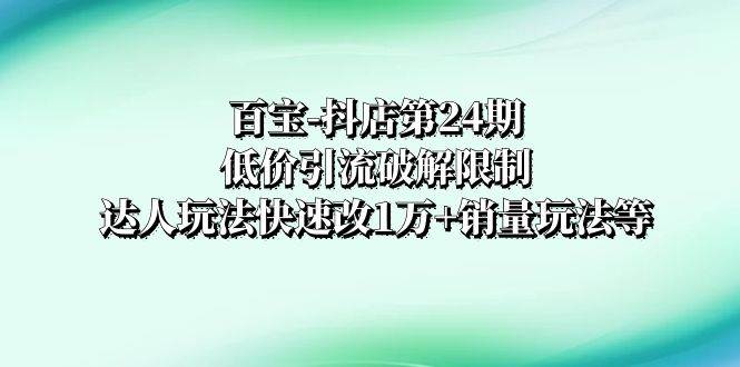 百宝-抖店第24期：低价引流破解限制，达人玩法快速改1万+销量玩法等-南风轻创