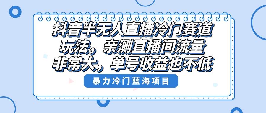 抖音半无人直播冷门赛道玩法，直播间流量非常大，单号收益也不低！-南风轻创