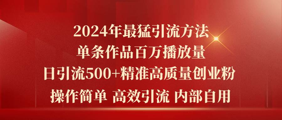 2024年最猛暴力引流方法，单条作品百万播放 单日引流500+高质量精准创业粉-南风轻创