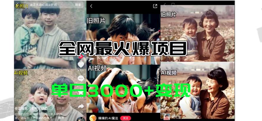 全网爆火的AI让老照片动起来教程，蹭热点日赚3000+，内含免费工具一键…-南风轻创