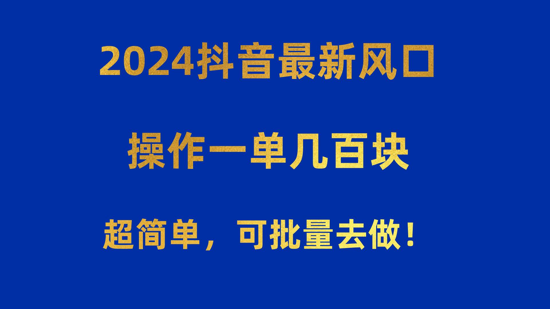 2024抖音最新风口！操作一单几百块！超简单，可批量去做！！！-南风轻创