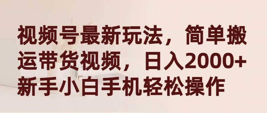 视频号最新玩法，简单搬运带货视频，日入2000+，新手小白手机轻松操作-南风轻创