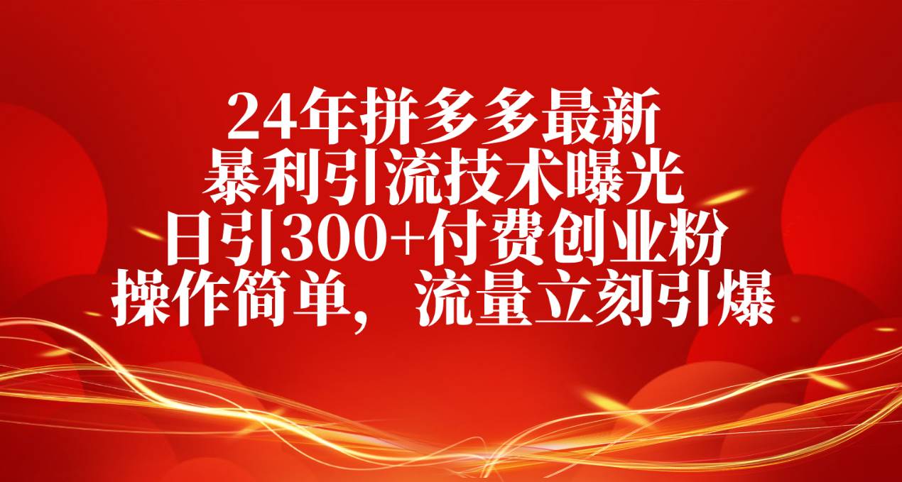 24年拼多多最新暴利引流技术曝光，日引300+付费创业粉，操作简单，流量…-南风轻创