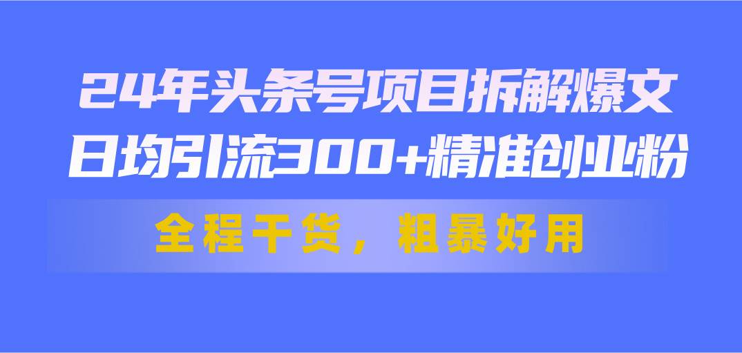 24年头条号项目拆解爆文，日均引流300+精准创业粉，全程干货，粗暴好用-南风轻创