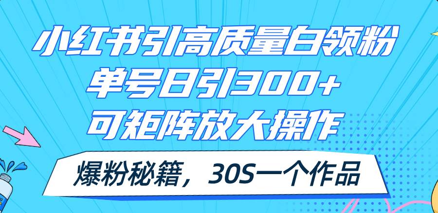 小红书引高质量白领粉，单号日引300+，可放大操作，爆粉秘籍！30s一个作品-南风轻创