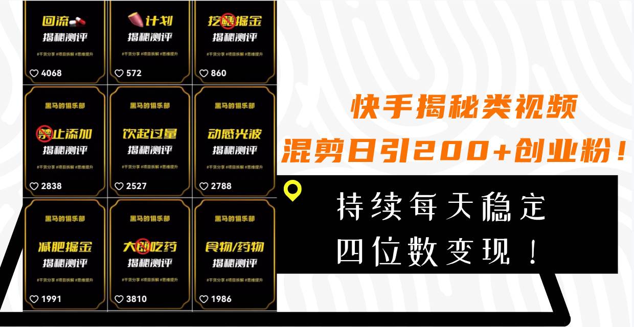 快手揭秘类视频混剪日引200+创业粉！持续每天四位数变现！-南风轻创