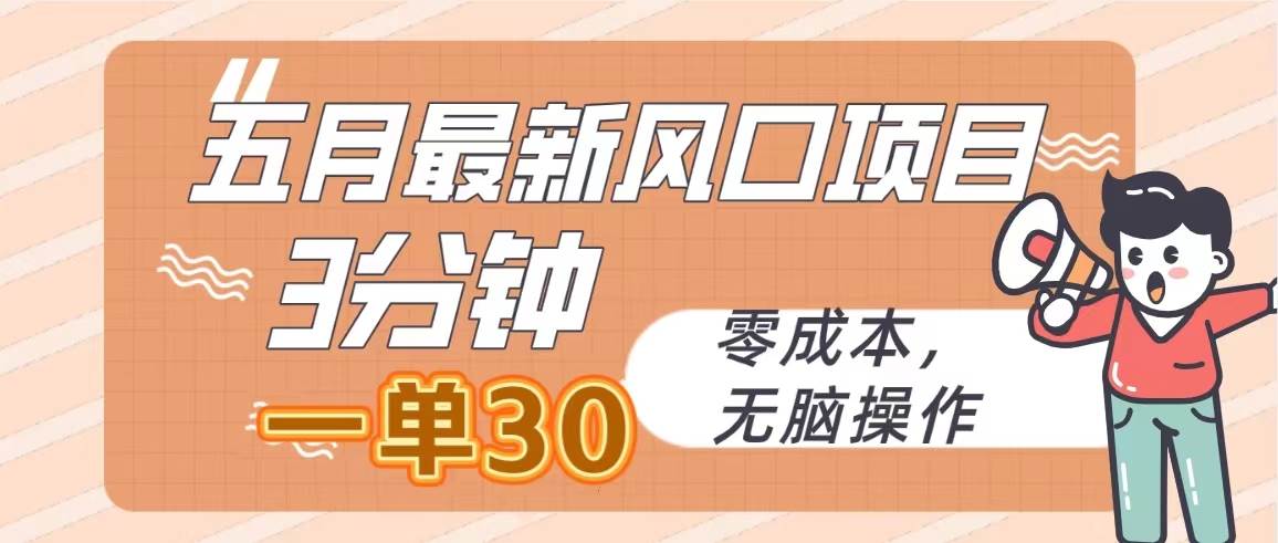 五月最新风口项目，3分钟一单30，零成本，无脑操作-南风轻创