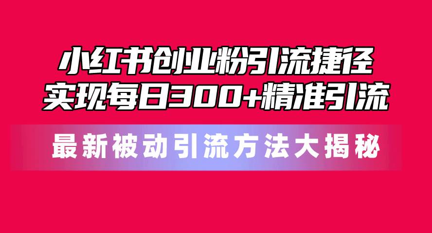 小红书创业粉引流捷径！最新被动引流方法大揭秘，实现每日300+精准引流-南风轻创