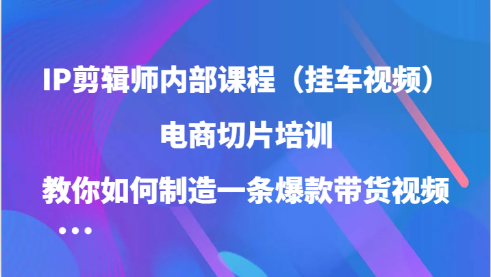 IP剪辑师内部课程（挂车视频），电商切片培训，教你如何制造一条爆款带货视频（更新）-南风轻创