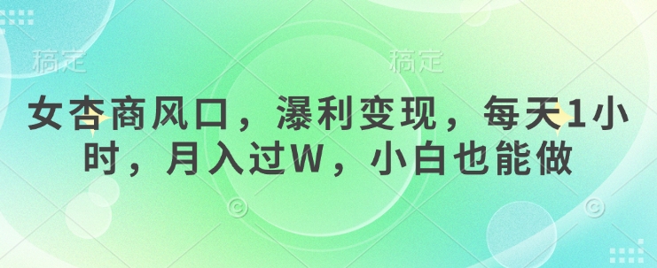 女杏商风口，瀑利变现，每天1小时，月入过W，小白也能做-南风轻创