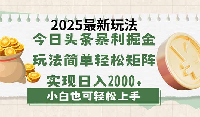 今日头条2025最新玩法，思路简单，复制粘贴，轻松实现矩阵日入2000+-南风轻创