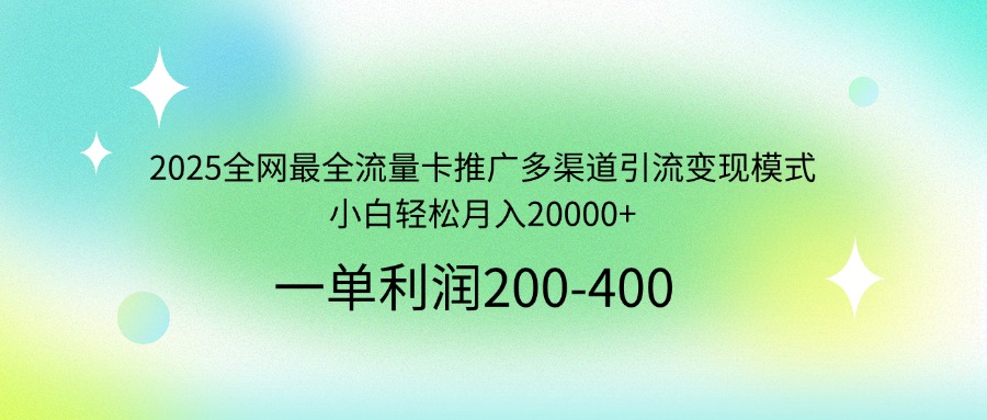 2025全网最全流量卡推广多渠道引流变现模式，小白轻松月入20000+-南风轻创