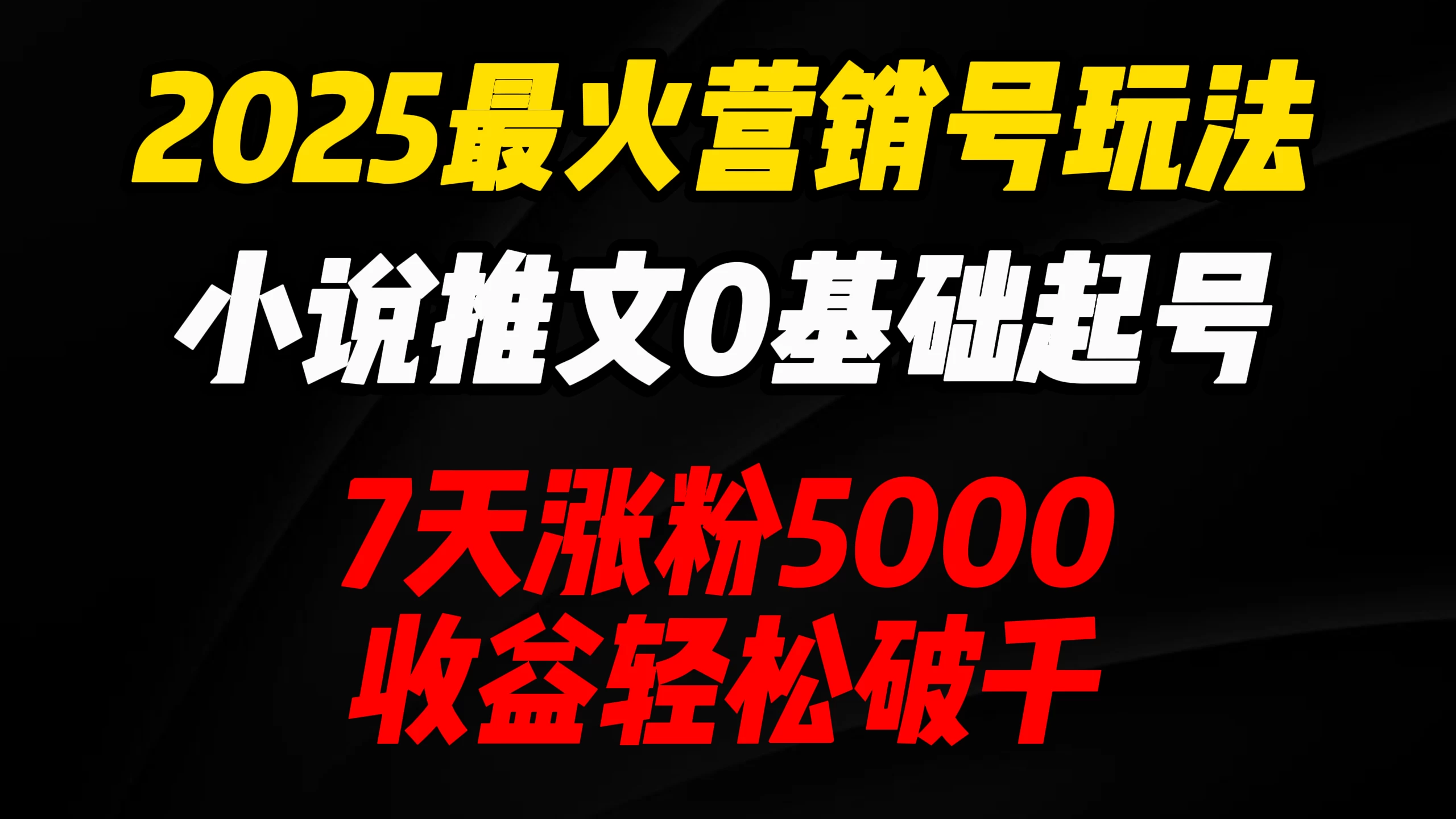 2025最火营销号玩法：小说推文0基础起号，7天涨粉5000，收益轻松破千！-南风轻创