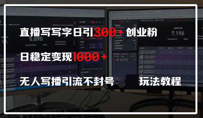 直播写写字日引300+创业粉，日稳定变现600+无人写播引流不封号，玩法教程-南风轻创