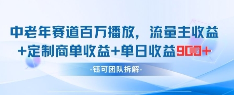中老年赛道百万播放+流量主收益+定制收益，单日收益9张-南风轻创