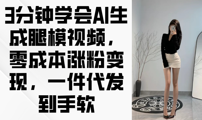 3分钟学会AI生成腿模视频，零成本涨粉变现，一件代发到手软-南风轻创