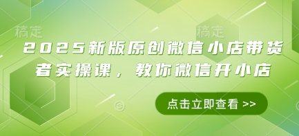2025新版原创微信小店带货者实操课，教你微信开小店-南风轻创