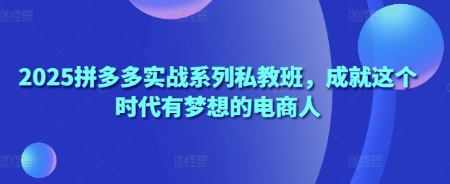 2025拼多多实战系列私教班，成就这个时代有梦想的电商人-南风轻创