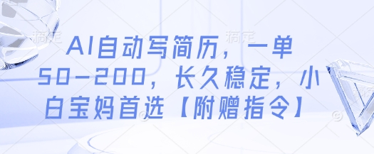 AI自动写简历，一单50-200，长久稳定，小白宝妈首选【附赠指令】-南风轻创