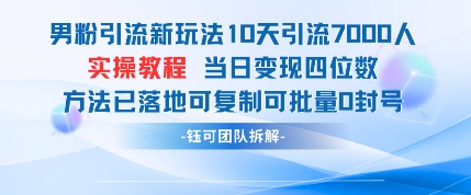 男粉引流新玩法10天引流7000人当日变现四位数可复制可批量0封号-南风轻创