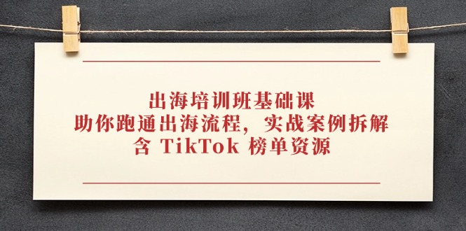 出海培训班基础课，助你跑通出海流程，实战案例拆解，含 TikTok 榜单资源-南风轻创